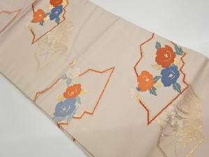 リサイクル　扇面に椿・菖蒲模様織出し名古屋帯